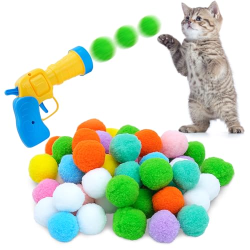 Cisolen Interaktives Katzenspielzeug, Ballwerfer mit 50 weichen Bommelbällen, Plüschball, Schießpistole, flauschiger Ball-Shooter für Katzen, Apportierspielzeug für Haustiere, Katzen, Training, Jagd Cisolen Interaktives Katzenspielzeug, Ballwerfer mit 50 weichen Bommelbällen, Plüschball, Schießpistole, flauschiger Ball-Shooter für Katzen, Apportierspielzeug für Haustiere, Katzen, Training, Jagd von Cisolen