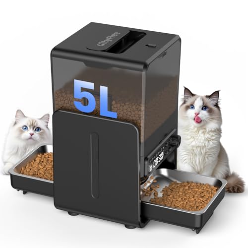 Cityflee Futterautomat Katze für 2 Katzen, 5L/20 Tassen Katzenfutter Automat mit verstellbaren Schalen, Abnehmbares Bedienfeld, zeitgesteuert, Katzen- und Hunde Futterautomat für Trockenfutter von Cityflee