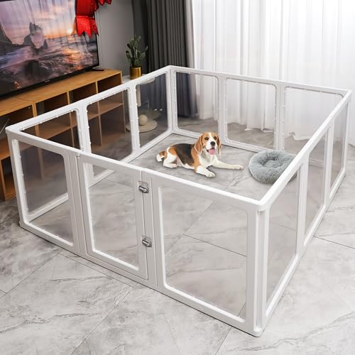 Citylife 12PCS Welpenauslauf 75cm hoch, Hundelaufstall faltbar mit Tür, Hundegehege Wohnung, XXL Laufgitter für Hunde, Katzen, Kaninchen, Kleintiere, rutschfest, Transparent von Citylife
