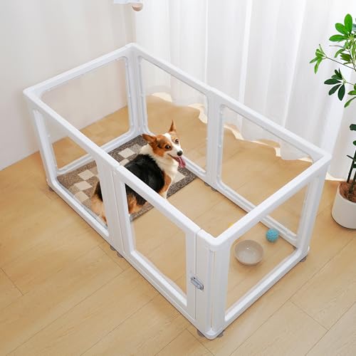 Citylife 6-TLG Welpenauslauf 60cm hoch, Hundelaufstall faltbar mit Tür, Hundegehege Wohnung, XXL Laufgitter für Hunde, Katzen, Kaninchen, Kleintiere, rutschfest, Transparent von Citylife