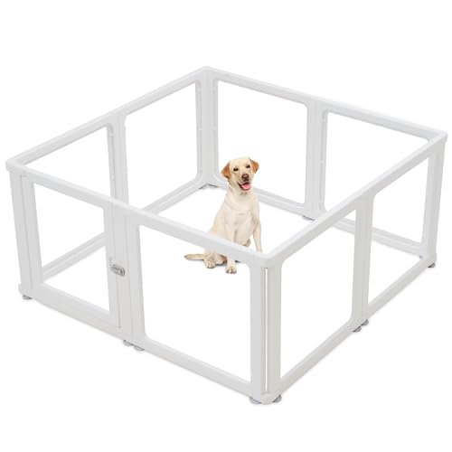 Citylife 8-TLG Welpenauslauf 60cm hoch, Hundelaufstall faltbar mit Tür, Hundegehege Wohnung, XXL Laufgitter für Hunde, Katzen, Kaninchen, Kleintiere, rutschfest, Transparent,120LX120WX60HCM von Citylife