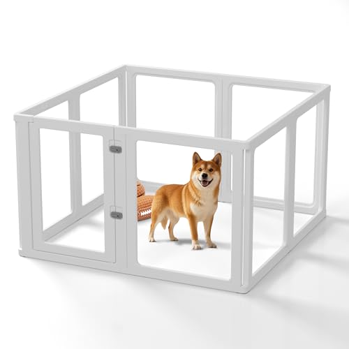 Citylife 8-TLG Welpenauslauf 75cm hoch, Hundelaufstall faltbar mit Tür, XXL Hundegehege Wohnung, Laufgitter für Hunde, Katzen, Kaninchen, Kleintiere, Transparent,120LX120WX75HCM von Citylife
