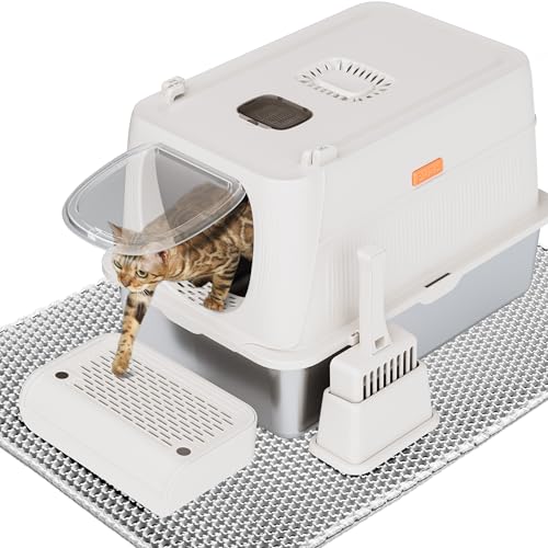 Citylife Edelstahl Katzentoiletten mit Deckel, XL Extra große geschlossene abnehmbare Metallkatzentoilette mit Streuschaufel&Katzenstreumatte, Nicht klebend, Leicht zu reinigen, für große Katzen Citylife Edelstahl Katzentoiletten mit Deckel, XL Extra große geschlossene abnehmbare Metallkatzentoilette mit Streuschaufel&Katzenstreumatte, Nicht klebend, Leicht zu reinigen, für große Katzen von Citylife