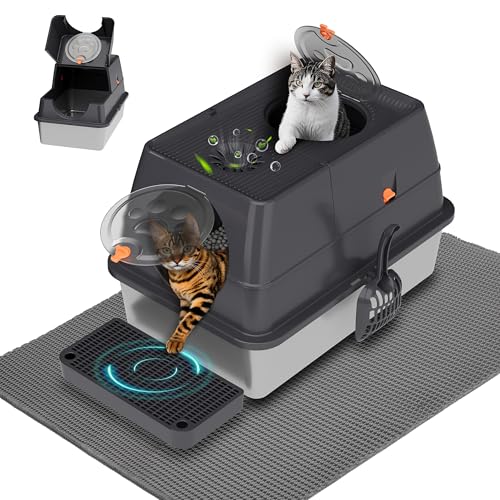 Citylife Katzenklo Edelstahl mit Deckel, XXL Katzentoilette Geschlossen mit Doppelstreu Katzenstreu Matte und Schaufel, 120-Grad-Klappe, Leicht zu Reinigen, Geruchshemmend, Dunkelgrau Citylife Katzenklo Edelstahl mit Deckel, XXL Katzentoilette Geschlossen mit Doppelstreu Katzenstreu Matte und Schaufel, 120-Grad-Klappe, Leicht zu Reinigen, Geruchshemmend, Dunkelgrau von Citylife