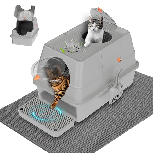 Citylife Katzenklo Edelstahl mit Deckel, XXL Katzentoilette Geschlossen mit Doppelstreu Katzenstreu Matte und Schaufel, 120-Grad-Klappe, Leicht zu Reinigen, Geruchshemmend, Grau Citylife Katzenklo Edelstahl mit Deckel, XXL Katzentoilette Geschlossen mit Doppelstreu Katzenstreu Matte und Schaufel, 120-Grad-Klappe, Leicht zu Reinigen, Geruchshemmend, Grau von Citylife
