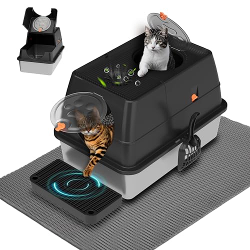 Citylife Katzenklo Edelstahl mit Deckel, XXL Katzentoilette Geschlossen mit Doppelstreu Katzenstreu Matte und Schaufel, 120-Grad-Klappe, Leicht zu Reinigen, Geruchshemmend, Schwarz Citylife Katzenklo Edelstahl mit Deckel, XXL Katzentoilette Geschlossen mit Doppelstreu Katzenstreu Matte und Schaufel, 120-Grad-Klappe, Leicht zu Reinigen, Geruchshemmend, Schwarz von Citylife