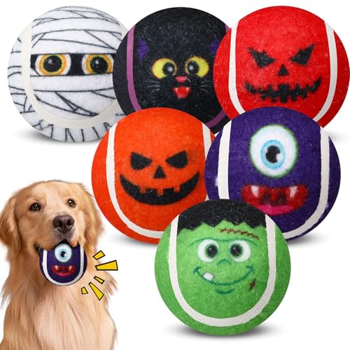 Civaner Halloween-Hundespielzeug, 6,3 cm, quietschende Tennisbälle für kleine, mittelgroße und große Hunde, Haustiere, Welpen, Kauspielzeug, interaktives Training, Geschenke, Weihnachtsstrumpffüller von Civaner