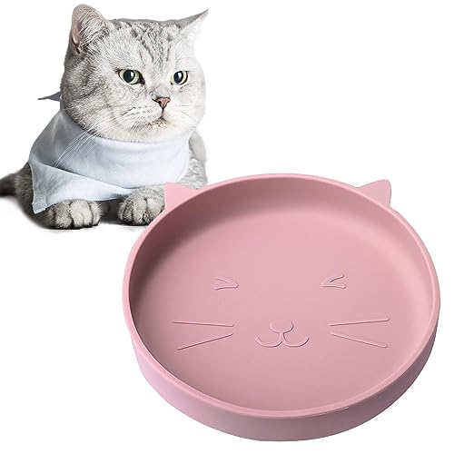 Cixilo Chat-Schüssel, flach, Nicht schlafend, für trockene, nasse Lebensmittel, geruchlos, Linderung von Schnurrhaarmüdigkeit(Hellrosa) von Cixilo