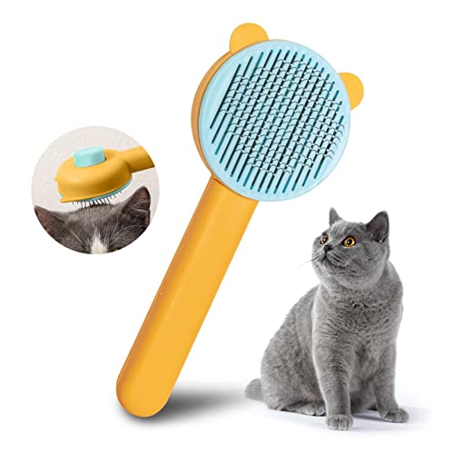 Cixilo ESI Clean für Hunde und Katzen, Glatte, drückende Haustierbürste, PP-Pflege, selbstreinigend(Orange + Blau) von Cixilo