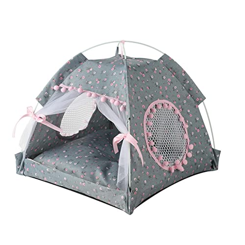 Outdoor Camping Haustier Zelt Hund Chat Schlafen Falten Bowknot Weiche Sieben Geschlossene Haus(MDunkelgrau) von Cixilo