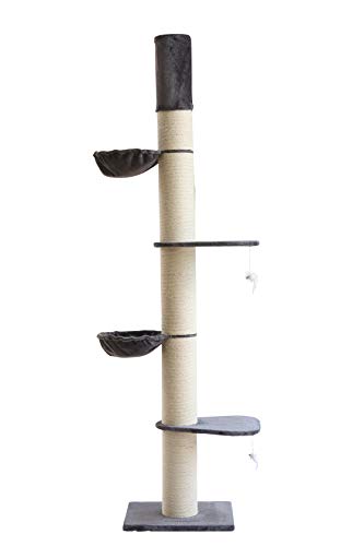 Clamaro 'Athen' XXL Katzenbaum deckenhoch höhenverstellbar (grau), Katzen Kratzbaum extra groß mit Ø20 cm Sisal Säulen, 2 Liegeplätzen und 2 Liegemulden - Maße (B/T/H): 50x60x240-275 cm (B-Ware) von CLAMARO