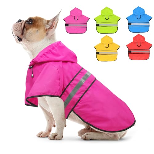 Candofly Hunde-Regenmantel, reflektierend, wasserdicht, mit Kapuze, Ponch, Hunde-Regenmantel für kleine, mittelgroße und große Hunde (Rosa, Größe M) von Clan_X