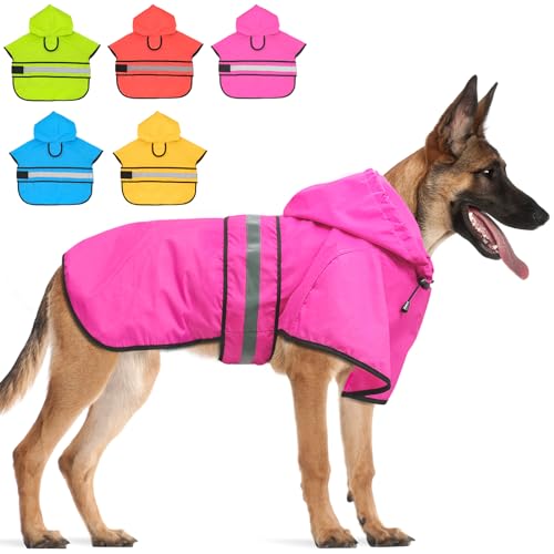 Candofly Hunde-Regenmantel, reflektierend, wasserdicht, mit Kapuze, Ponch, Hunde-Regenmantel für kleine, mittelgroße und große Hunde (Rosa, XL) von Clan_X
