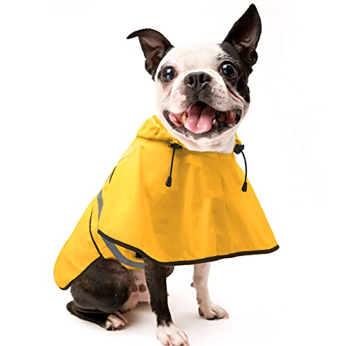 Candofly Hunde-Regenmantel mit Kapuze, verstellbare, wasserdichte Hunde-Regenjacke, leicht, reflektierend, Hunde-Regenmantel, Haustier-Zupfer für kleine, mittelgroße und große Hunde (klein, gelb) von Clan_X