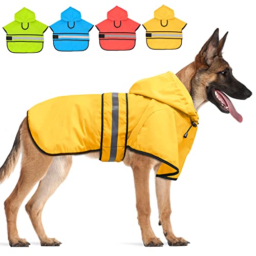 Candofly Hunderegenmantel Reflektierender Hunderegenjacke wasserdichte Kapuzenponch Hundeartikel Hunderegenmantel für kleine mittelgroße große Hunde (XXL, Gelb) von Clan_X