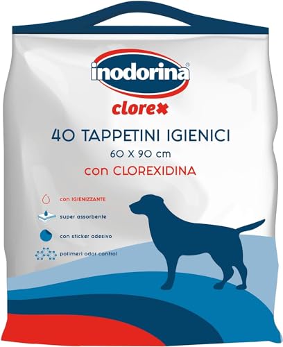 Inodorina, Clorex Hygienematten, aus robustem, extrem saugfähigem und reißfestem Material, mit geruchshemmenden und desinfizierenden Polymeren, auf Basis von Chlorhexidin, Größe 60x90 cm, 40 Stück von Inodorina