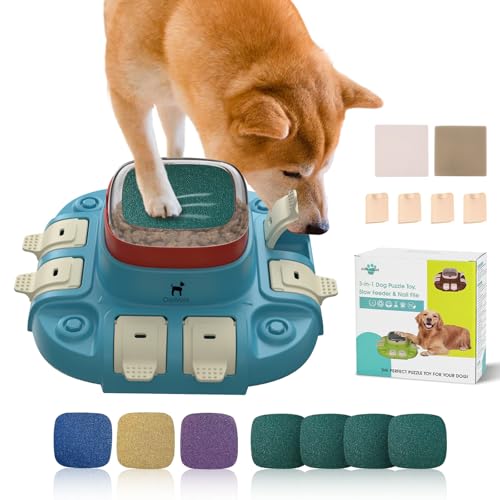 ClariVory Interaktives Hundespielzeug, Futternäpfe, Nagelfeile und Hundepuzzle für geistige Stimulation, anpassbare Futterspender, Anreicherungsspielzeug, um sie zu beschäftigen, Welpen, Blau von ClariVora