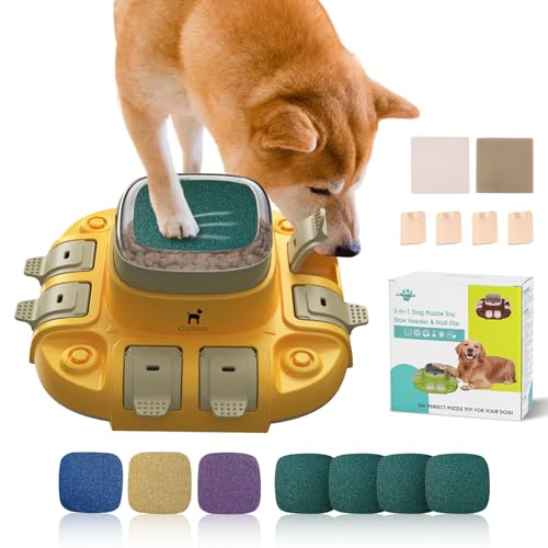 ClariVory Interaktives Hundespielzeug, Futternäpfe, Nagelfeile und Hundepuzzle für geistige Stimulation, anpassbare Futterspender, Anreicherungsspielzeug, um sie zu beschäftigen, Welpen, Gelb von ClariVora