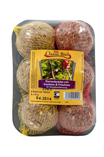 16er Pack Classic Bird Gartenknödel mit Früchten & Insekten 6 Stück auf Tablett von Classic Bird