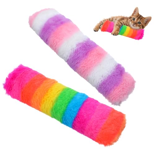Classicseali 2 Stück Baldriankissen für Katzen,Katzenspielzeug Baldrian,Weich und Flauschig Katzenminze Kissen,Plüschkissen Cat Toys,Baumwolle Regenbogenfarben Katzenkissen Minze von Classicseali