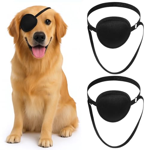 Classicseali Augenklappen für Hunde, verstellbare Augenklappe, weiche und bequeme Augenklappe, für postoperative Augenverletzungen bei mittleren und großen Hunden, Schwarz, 2 Stück von Classicseali