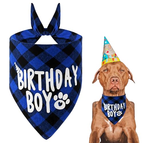 Classicseali Hunde Halstuch,Hund Geburtstag Bandana,Hundehalstuch Bandana,Baumwoll Dreieck Hund Geburtstagsparty für kleine,Mittelgroße Hunden Katzen Deko,Birthday Boy Halstuchhund(Blau) von Classicseali
