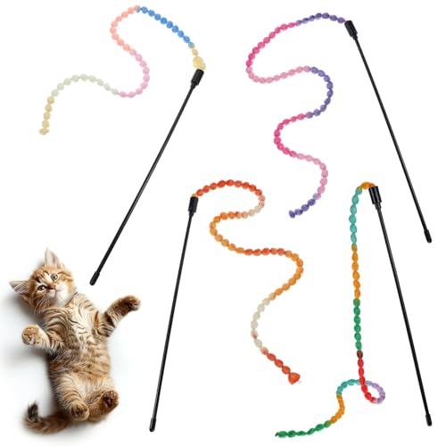 Classicseali Katzenwurm-Spielzeug, Katzenspielzeug, mit Seilzug, bunter Zauberstab, interaktives Haustierspielzeug, geeignet für Indoor-Katzen zum Spielen, Beißen und Jagen, 4 Stück von Classicseali
