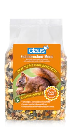 Claus Eichhörnchen-Menü | 700 g | Energiereiches & artgerechtes Futter für Eichhörnchen | Mit vollwertigen Zutaten wie ganzen Nüssen, leckeren Saaten, Früchten & Gemüse von Claus