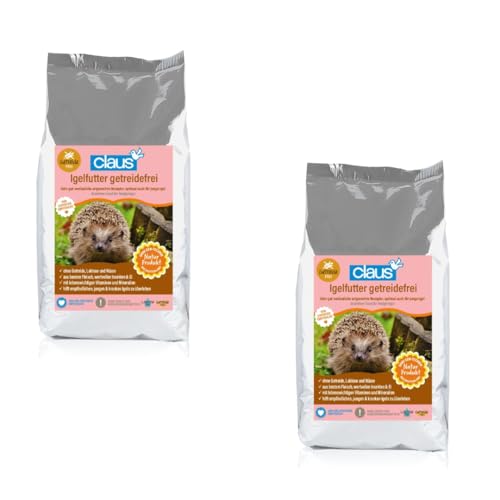 Claus Igelfutter getreidefrei | Doppelpack | 2 x 750 g | Mischfuttermittel für Igel | Auch für ernährungssensible, empfindliche und Junge Igel geeignet | Enthält Fleisch, Insekten und Ei von Claus