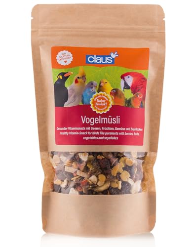Claus Vogelmüsli | 200 g | Ergänzungsfutter für Ziervögel | Naturbelassener Vitaminsnack mit Beeren, Früchten, Gemüse & Sojaflocken | Vitamin- & proteinreich | Ohne Zucker von Claus