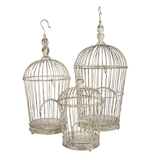 Clayre & Eef Dekoration Vogelkäfig (Set 3 Stück) Ø 36x81 / Ø 31x72 / Ø 26x44 cm weiß 5Y0722 von Clayre & Eef