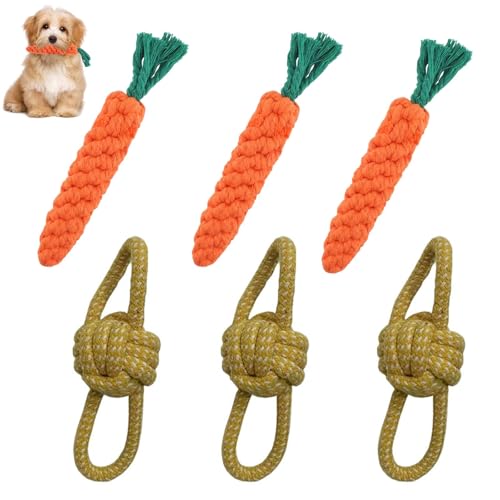 6 Stück Hundespielzeug Unzerstörbar, Hunde Spielzeug, Kauspielzeug Hund Unzerstörbar, Zerrspielzeug Hund Spielzeug Kauspielzeug für Welpen Geflochten Seil für Interaktives Karotte Gelber Ball 6 Stück Hundespielzeug Unzerstörbar, Hunde Spielzeug, Kauspielzeug Hund Unzerstörbar, Zerrspielzeug Hund Spielzeug Kauspielzeug für Welpen Geflochten Seil für Interaktives Karotte Gelber Ball von ClcIosis