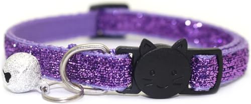 Katzenhalsband mit Glöckchen, glitzernd, verstellbar, für kleine und mittelgroße Hunde, Violett von Cldaisy