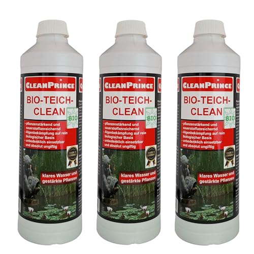 CleanPrince 3 x 500 ml Bio Teich-Clean Teichreiniger biologisch natürlich pflanzenstärkend sauerstoff-anreichernd unbedenklich einsetzbar absolut ungiftig Wasseraufbereiter bei Pflanzen und Fischen von CleanPrince