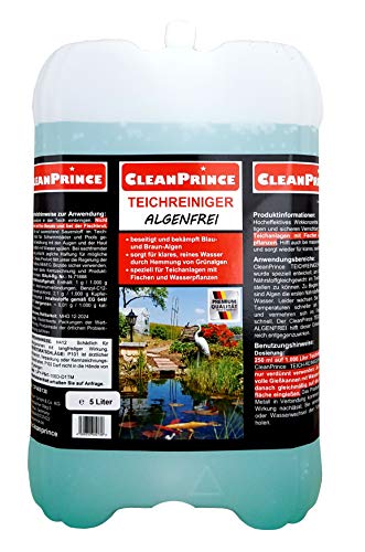 CleanPrince Teichreiniger 5 Liter Kanister | Teichrein-Algenfrei | ungefährlich für Fische Vernichtung von Blau- Braunalgen Reiniger Klärung Wasserklärung von CleanPrince