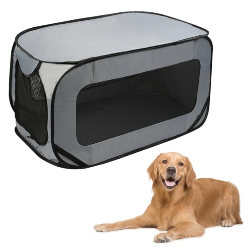 94*53*53 cm Hundetransportbox Faltbar, Pop-Up-Transportbox Hund Katze, Stabile Transportbox, Oxford Stoff Hundebox Auto Hundetasche, Tragbarer Hunde Transportboxen für Katzen & Hunde bis 29.5 kg, Grau 94*53*53 cm Hundetransportbox Faltbar, Pop-Up-Transportbox Hund Katze, Stabile Transportbox, Oxford Stoff Hundebox Auto Hundetasche, Tragbarer Hunde Transportboxen für Katzen & Hunde bis 29.5 kg, Grau von Cleminsta