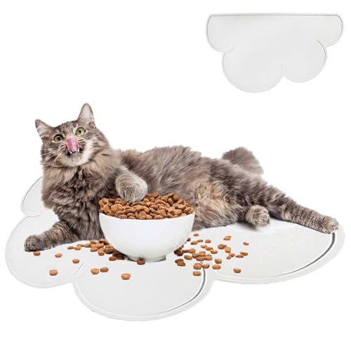 Cleminsta Futternapfmatte aus Silikon, 48x26cm Wolken Futternapf Unterlage rutschfeste, wasserdichte Haustier Tischset Napfunterlage Hunde Katzen Futtermatten, Grau von Cleminsta