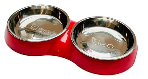 Design Futternapf für Katzen mit Edelstahleinsätzen (2 x 220ml) - rot glänzend von Cleo Heimtierbedarf