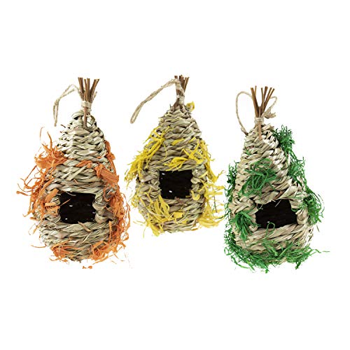 Clever Garden Hängendes Kolibri-Haus, bunt, Set mit 3 Gras, handgewebtes Nest, Vogelhaus, perfekt für Outdoor-Haus- und Gartendekoration von Clever Garden