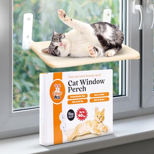 Katzen-Fenster-Hängematte, schnurlose Katzenfensterstange mit 4 starken Sonnenbechern, einfach zu installieren & sicheres Katzenfensterregal, platzsparendes Fenstermontiertes faltbares Katzenregal mit Katzen-Fenster-Hängematte, schnurlose Katzenfensterstange mit 4 starken Sonnenbechern, einfach zu installieren & sicheres Katzenfensterregal, platzsparendes Fenstermontiertes faltbares Katzenregal mit von Clever Pets
