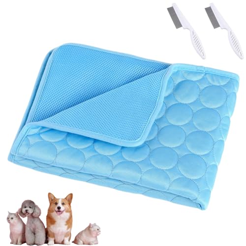 Clgorm Nordseepfote Kühlmatte Für Den Sommer, Faltbar, Selbstkühlend, Atmungsaktiv, Waschbar, Ungiftig, Kühlkissen Für Haustiere, Hunde Und Katzen Mit Kühlnetz (Blau, M:62 * 50CM) von Clgorm