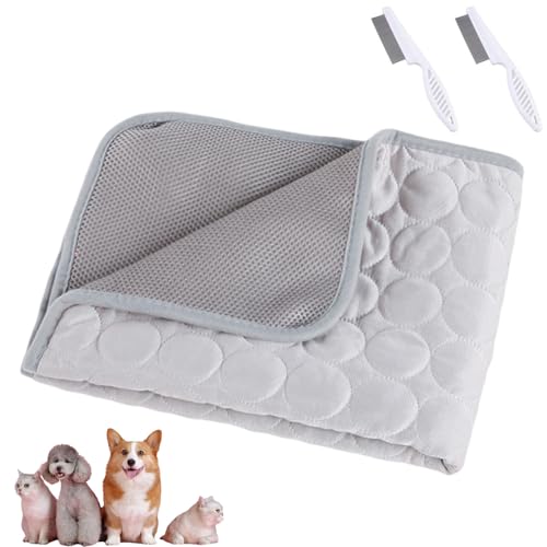 Clgorm Nordseepfote Kühlmatte Für Den Sommer, Faltbar, Selbstkühlend, Atmungsaktiv, Waschbar, Ungiftig, Kühlkissen Für Haustiere, Hunde Und Katzen Mit Kühlnetz (Grau, XL:100 * 70CM) von Clgorm