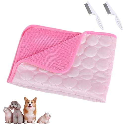 Clgorm Nordseepfote Kühlmatte Für Den Sommer, Faltbar, Selbstkühlend, Atmungsaktiv, Waschbar, Ungiftig, Kühlkissen Für Haustiere, Hunde Und Katzen Mit Kühlnetz (Rosa, M:62 * 50CM) von Clgorm