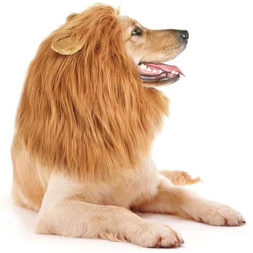 Löwenmähne Hund, Kostüm Für Hunde, Hundekostüm Löwe, Verstellbar Hunde Perücke Mit Ohren Für Mittlere Und Große Hunde (Braun) von Clgorm