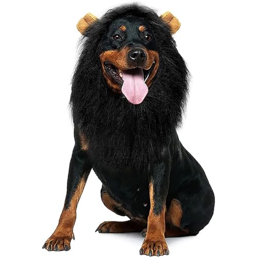 Löwenmähne Hund, Kostüm Für Hunde, Hundekostüm Löwe, Verstellbar Hunde Perücke Mit Ohren Für Mittlere Und Große Hunde (Schwarz) von Clgorm