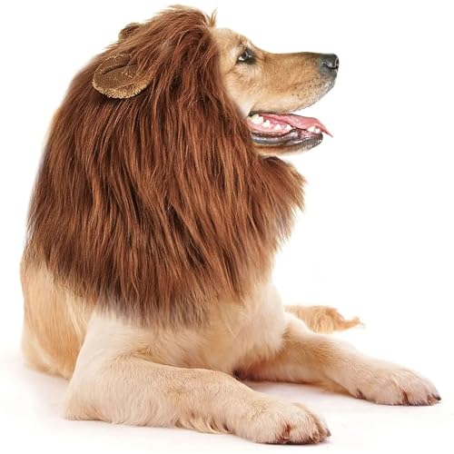 Löwenmähne Hund, Kostüm Für Hunde, Hundekostüm Löwe, Verstellbar Hunde Perücke Mit Ohren Für Mittlere Und Große Hunde (Schwarz Braun) von Clgorm
