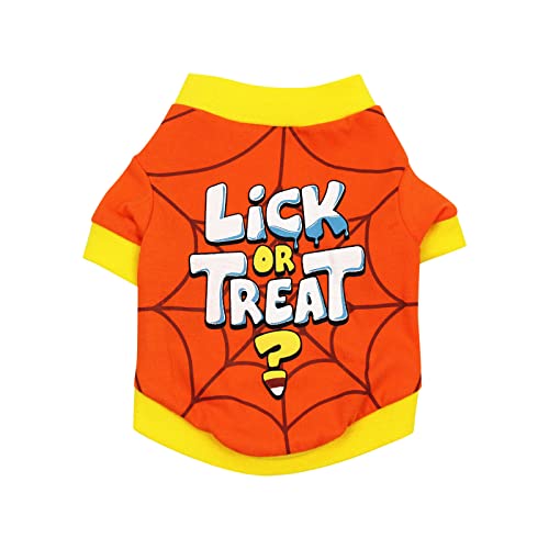 Clicitina Halloween-Hemden Welpenhemden Haustierkleidung Lustige Halloween-Cosplay-Haustierkostüme SU665 (Orange-A, L) von Clicitina