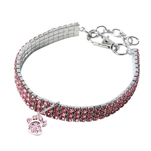 Clicitina Hund Bling Halskette Fancy Footprint Mini Haustier Strass Hundehalsbänder Chocker Haustierhalsbänder Hundehalsband Zugstopp Breit (Pink, L) von Clicitina