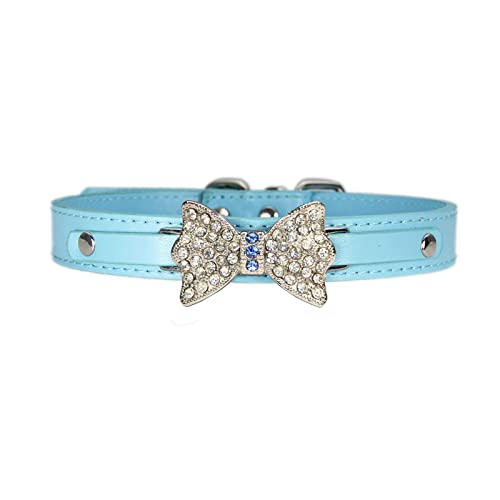 Clicitina Hundehalsband Haustier Hundekette Katzenhalsband Verstellbares Hundehalsband Diamond Flash Hundehalsband Katzenhalsband Mit Glöckchen (Blue, S) von Clicitina