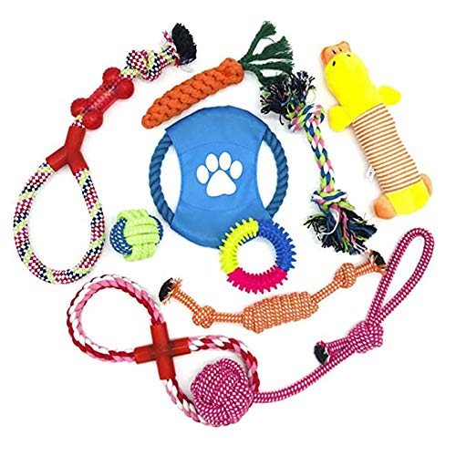 Clicitina Natürliches Seil-Hundespielzeug, Baumwolle, Hundespielzeug, Ro-Training, 10 Stück Welpenkauen, Zahnen, Haustierspielzeug YU356 (Multicolor, One Size) von Clicitina